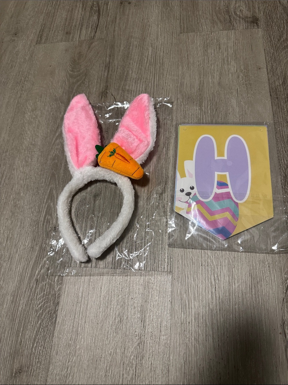 Plush Bunny Ear Headband with Carrot Accent - and happy easter hanging banner